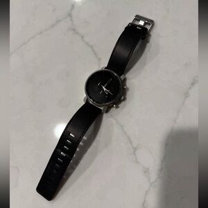 Black Leather Strap Watch - MVMT 45mm